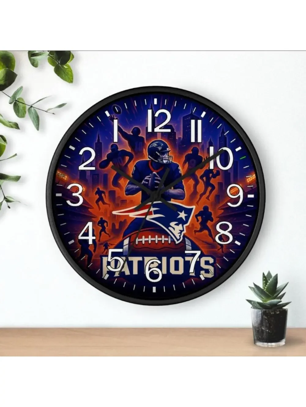 REVERSE TICKING CLOCK NEW ENGLAND PATRIOTS Glow In The Dark Wall Clock New!